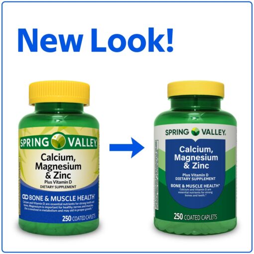 Spring Valley – Calcium, Magnesium & Zinc plus Vitamin D3 Coated Caplets – 250 count