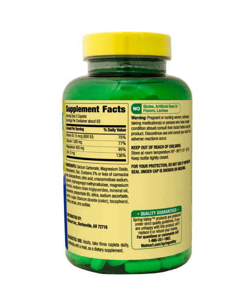 Spring Valley Calcium Magnesium Zinc plus Vitamin D3 Coated Caplets 250 Count Exubuy image