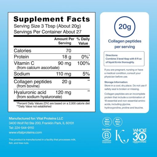 Vital Proteins – Advanced Collagen Peptides with Hyaluronic Acid & Vitamin C – 567 gram