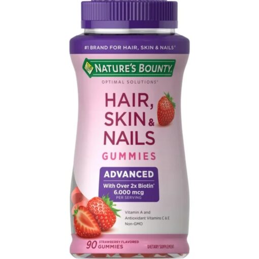 Nature's Bounty -advanced Hair, Skin and Nails Gummies, Biotin 6000 mcg, Strawberry, 90 Ct