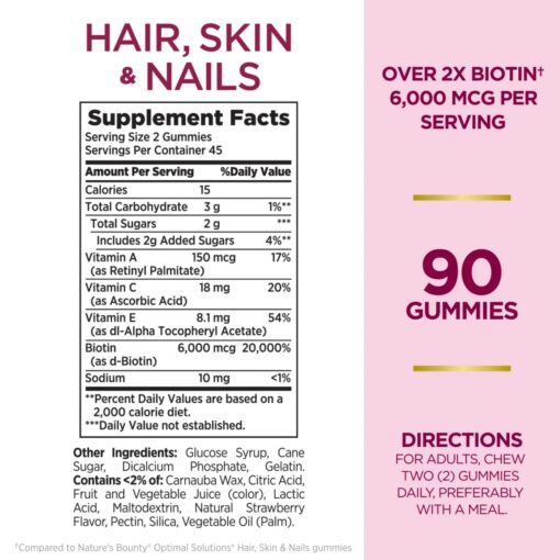 Nature's Bounty -advanced Hair, Skin and Nails Gummies, Biotin 6000 mcg, Strawberry, 90 Ct