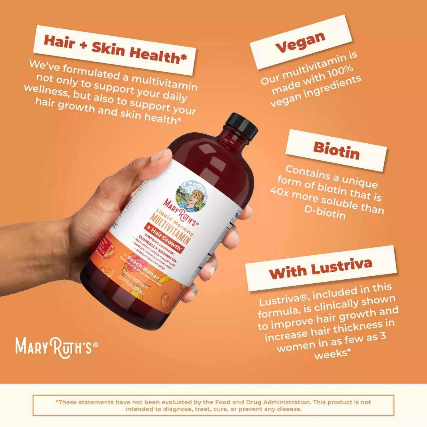 MaryRuth's - Liquid Morning Multivitamin + Hair Growth - Peach Mango - 450 ml