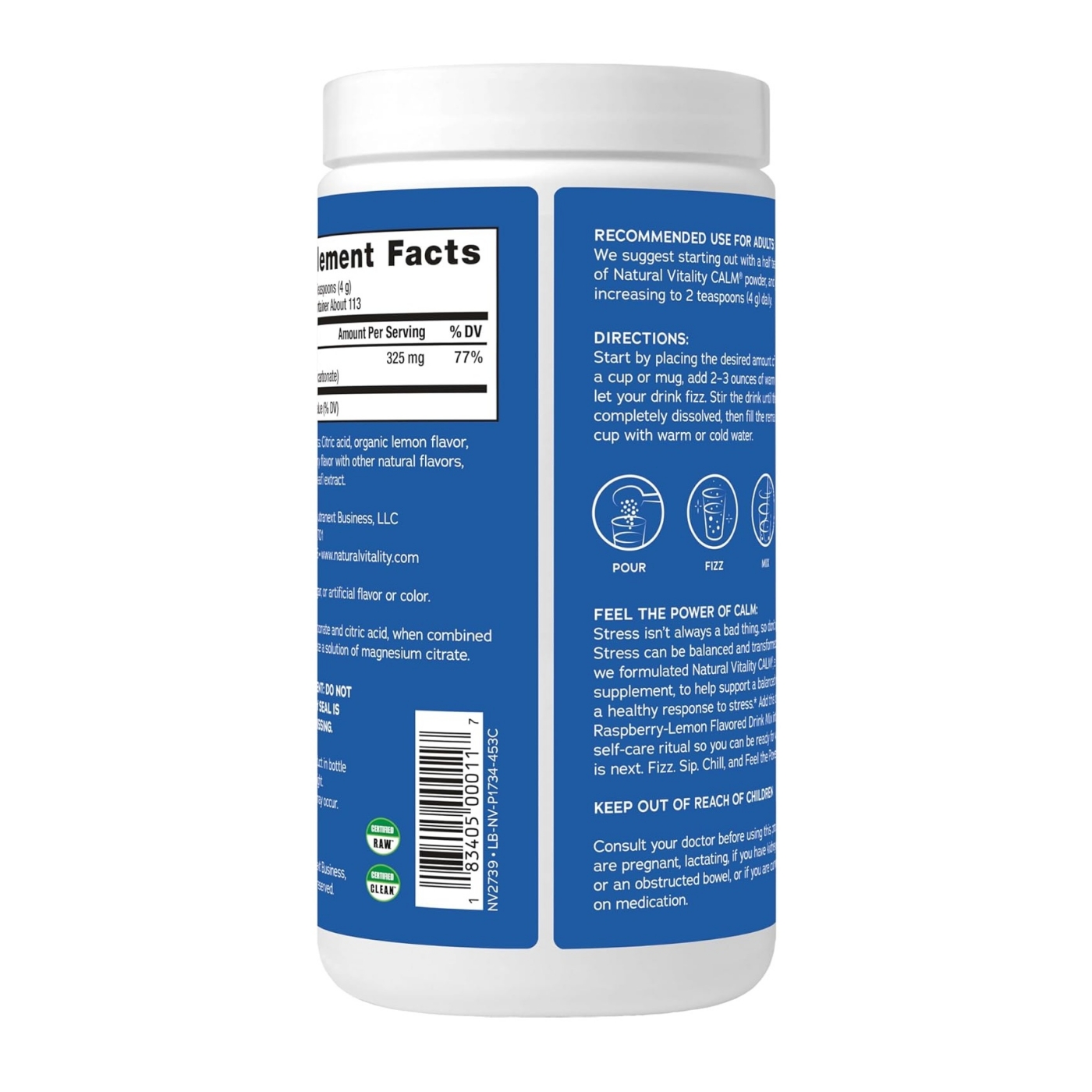 Natural Vitality Calm, Magnesium Citrate Supplement Powder, Anti-Stress Drink Mix, Raspberry Lemon, 453 gram