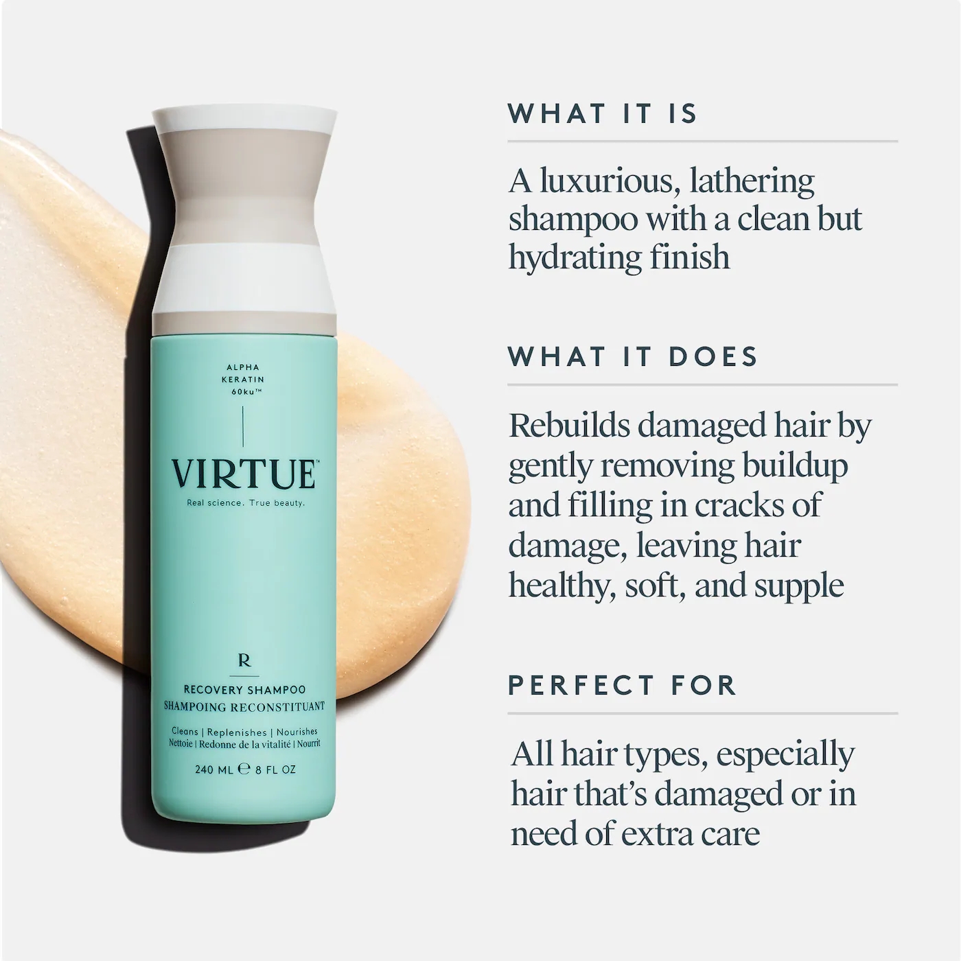 Virtue - Hydrating Recovery Shampoo for Dry, Damaged & Colored Hair - 240 ml
