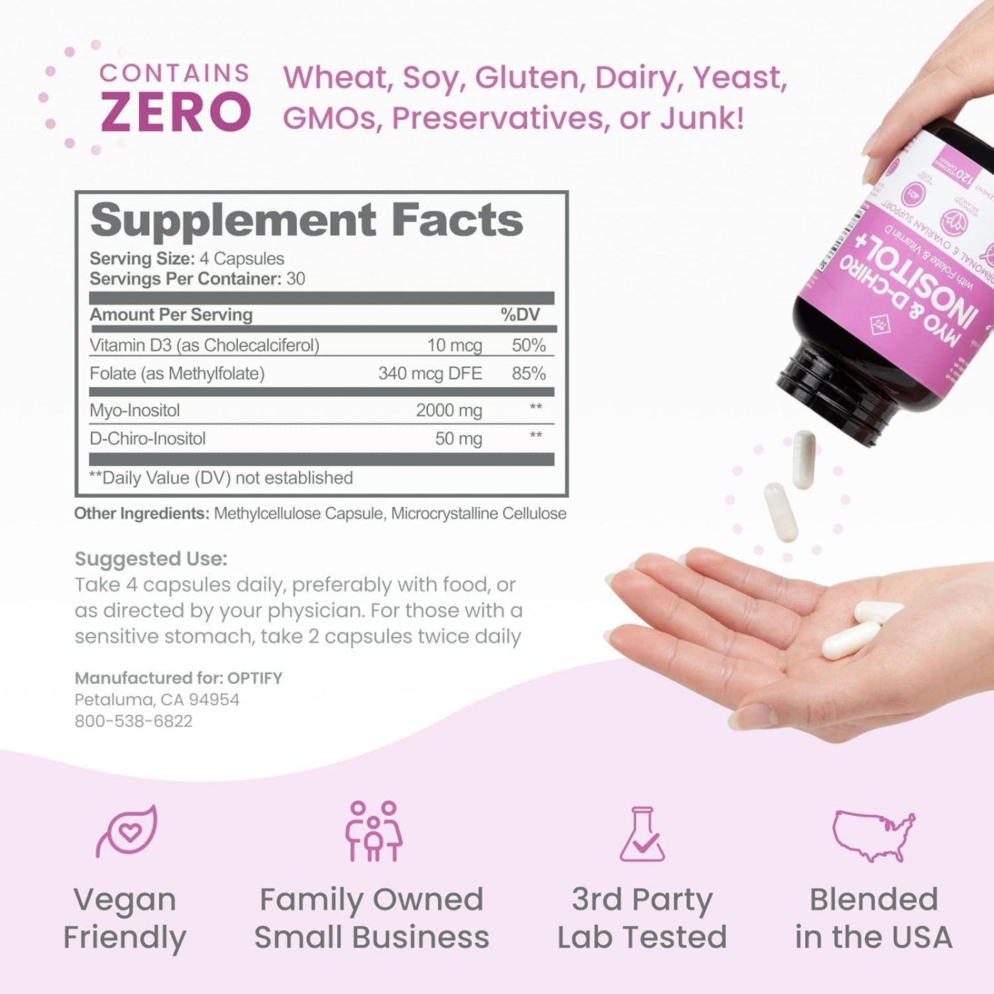 Optify Myo-Inositol & D-Chiro Inositol Supplement for Women - 120 capsules